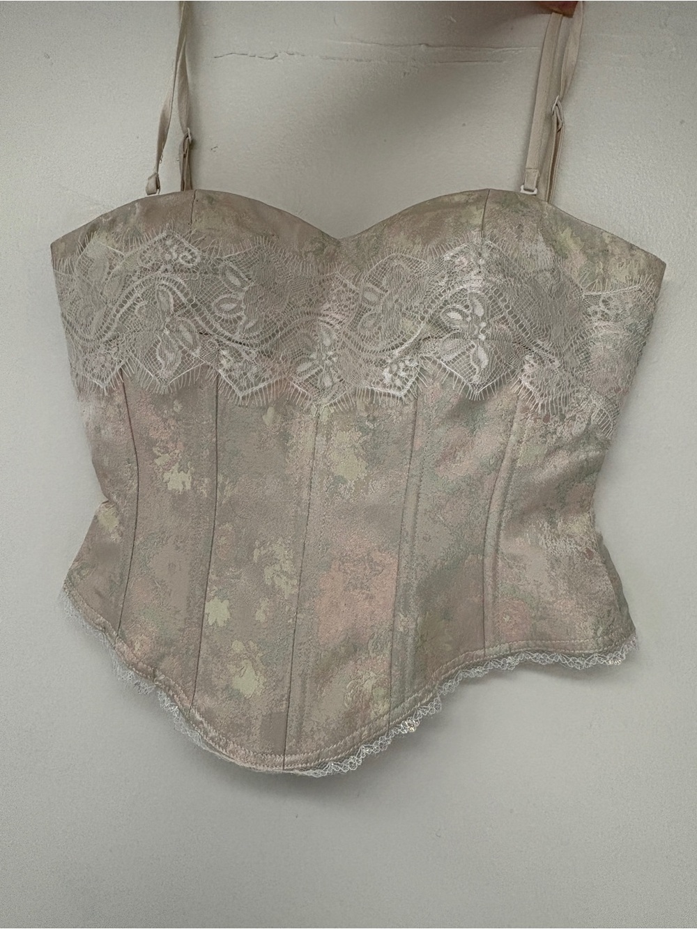 Catyears Fashion Corset Style Bustier Pink & Green Iridescence w/ Eyelash Lace